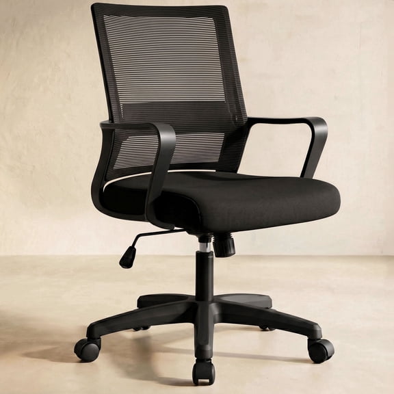 CELTOSS Office Chair, Wide Seat with Lumbar Support, Adjustable Height, Home Office Computer Desk Chair, Black