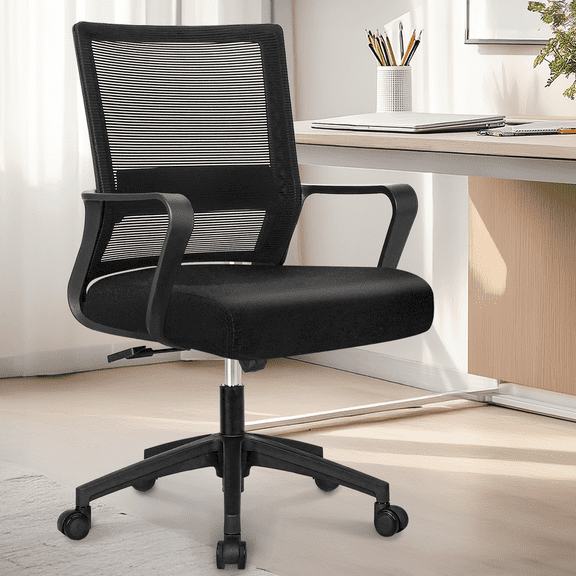 CELTOSS Office Chair, Wide Seat with Ergonomic Lumbar Support, Adjustable Height, Home Office Computer Desk Chair, Black