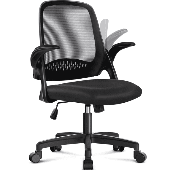 CELTOSS Ergonomic Office Chair, Mid Back Mesh Computer Desk Chair, Flip-Up Arms, Adjustable Lumbar Support for Home Office, Black