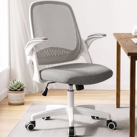 CELTOSS Ergonomic Office Chair, Mid Back Mesh Computer Desk Chair, Flip-Up Arms, Adjustable Lumbar Support for Home Office, Gray