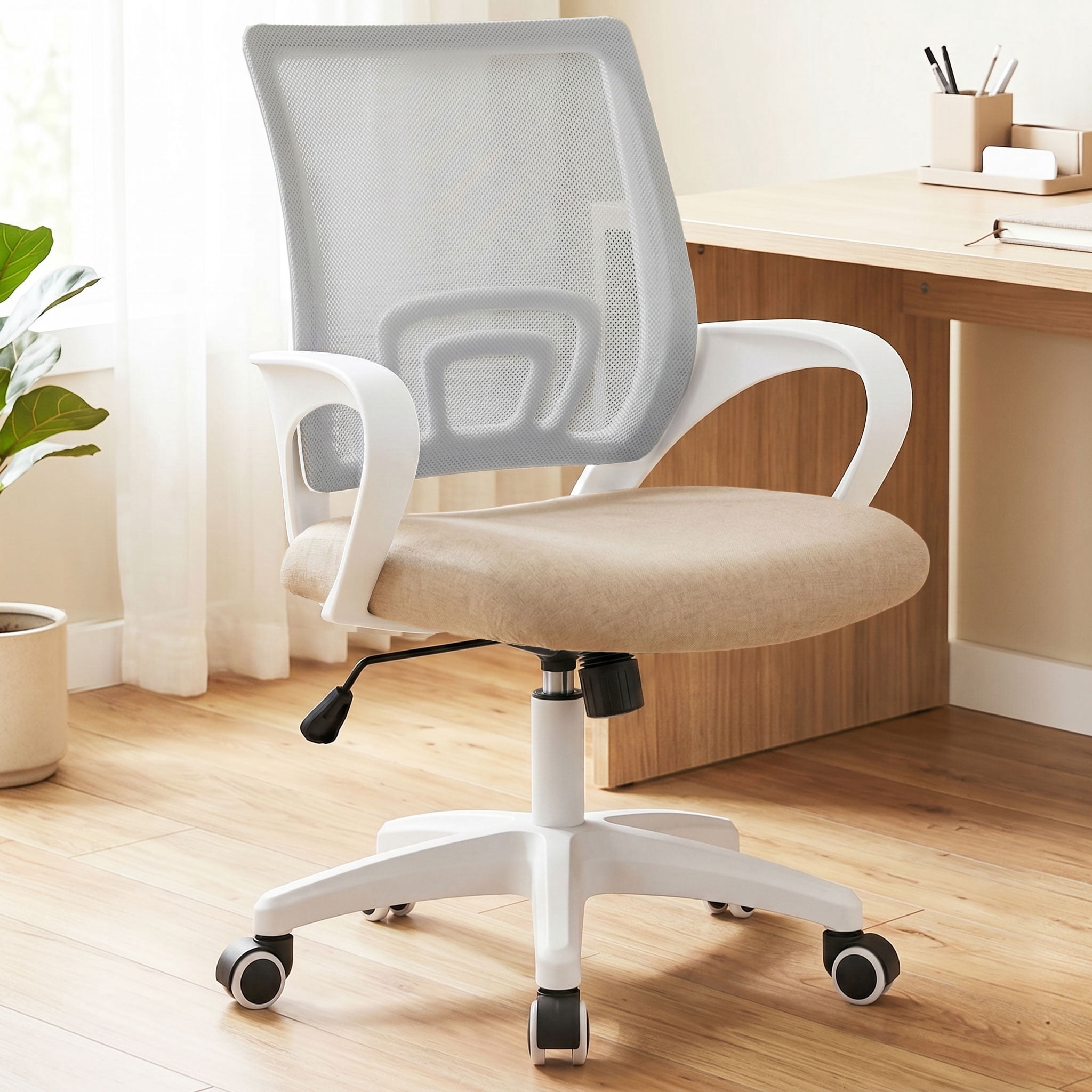 CELTOSS Office Chair, Adjustable Height, Ergonomic Lumbar Support and Armrests for Adults, Beige