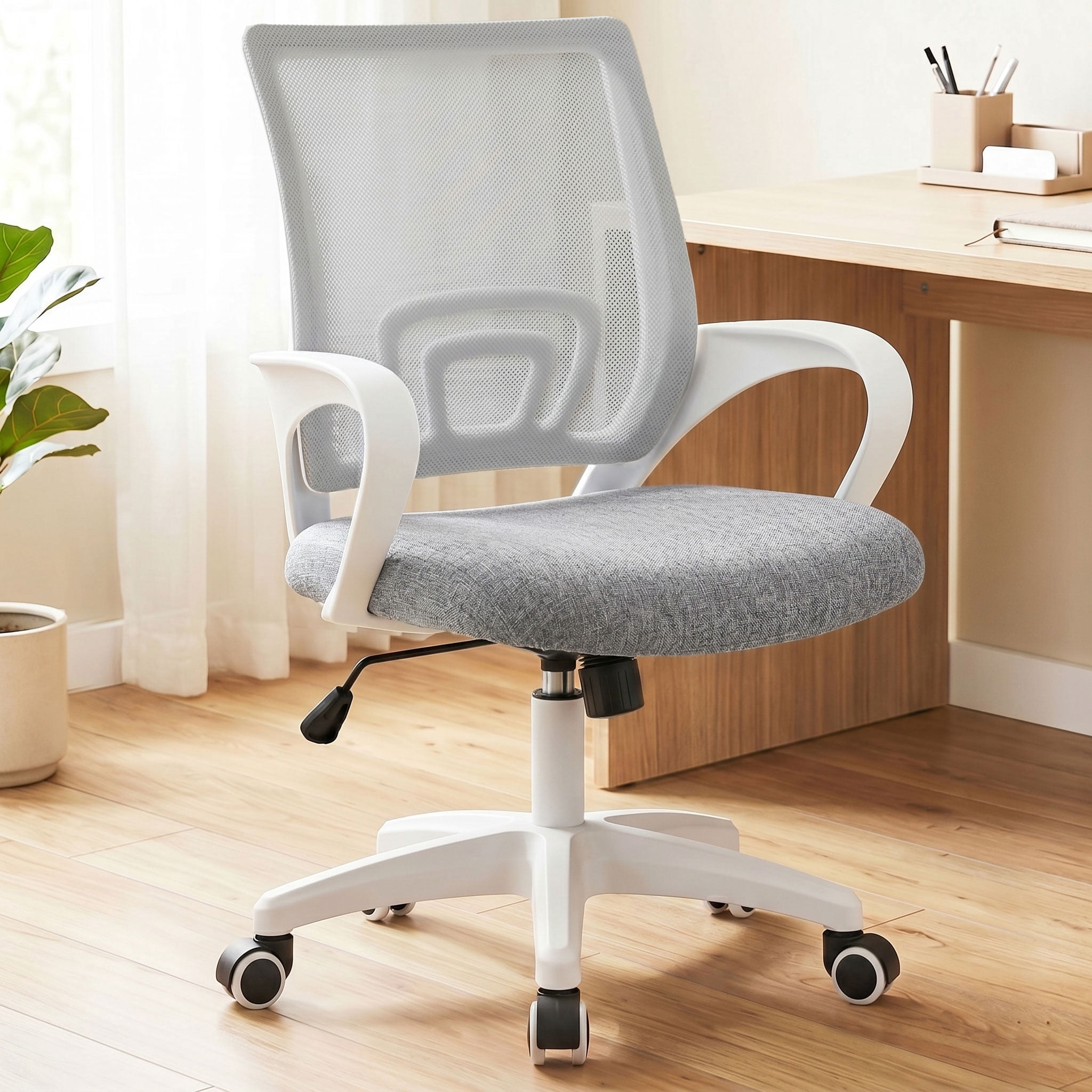 CELTOSS Office Chair, Adjustable Height, Ergonomic Lumbar Support and Armrests for Adults, Gray