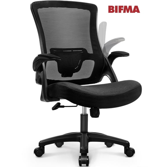 CELTOSS Ergonomic Office Chair, Wide Seat with Flip-Up Armrests, Lumbar Support, Adjustable Height, Comfy Home Task Computer Chair, Black