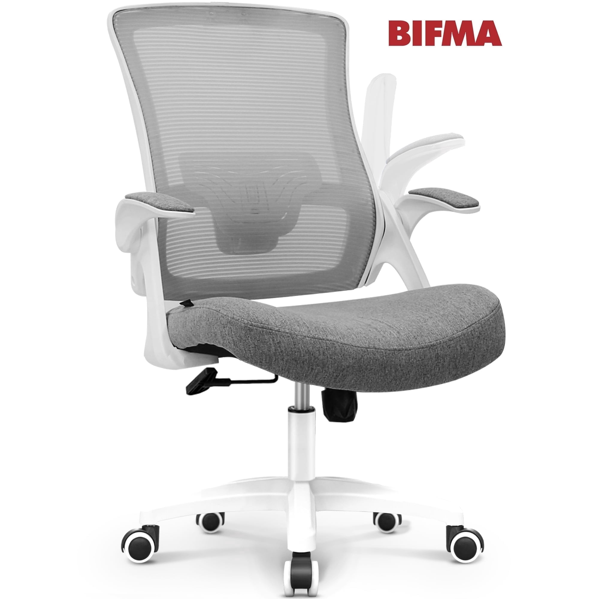CELTOSS Ergonomic Office Chair, Wide Seat with Flip-Up Armrests, Lumbar Support, Adjustable Height, Comfy Home Task Computer Chair, Gray