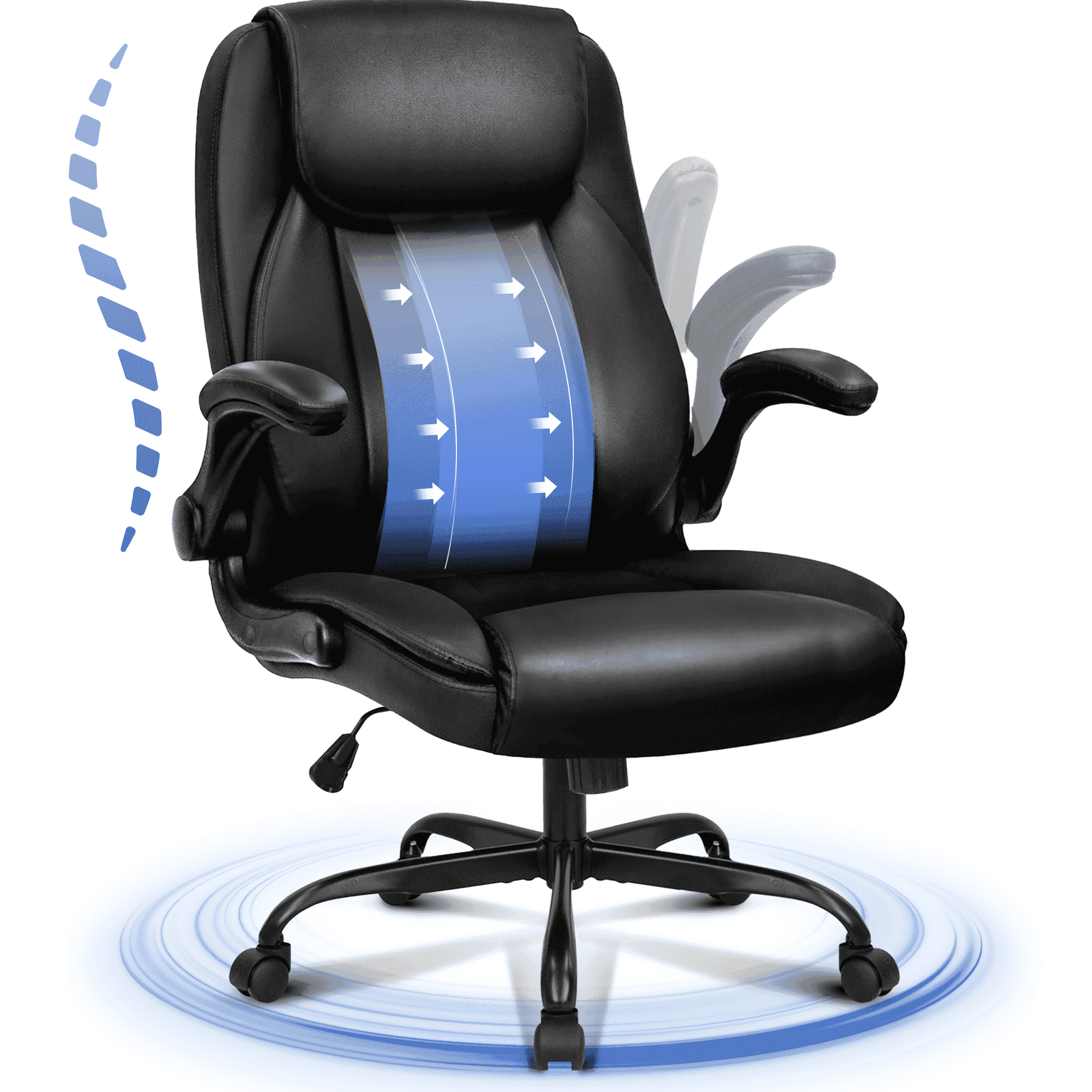 CELTOSS Executive Office Chair with Ergonomic Leather Back Support and Flip-Up Armrests, Heavy Duty Cushioned Desk Chair, Black