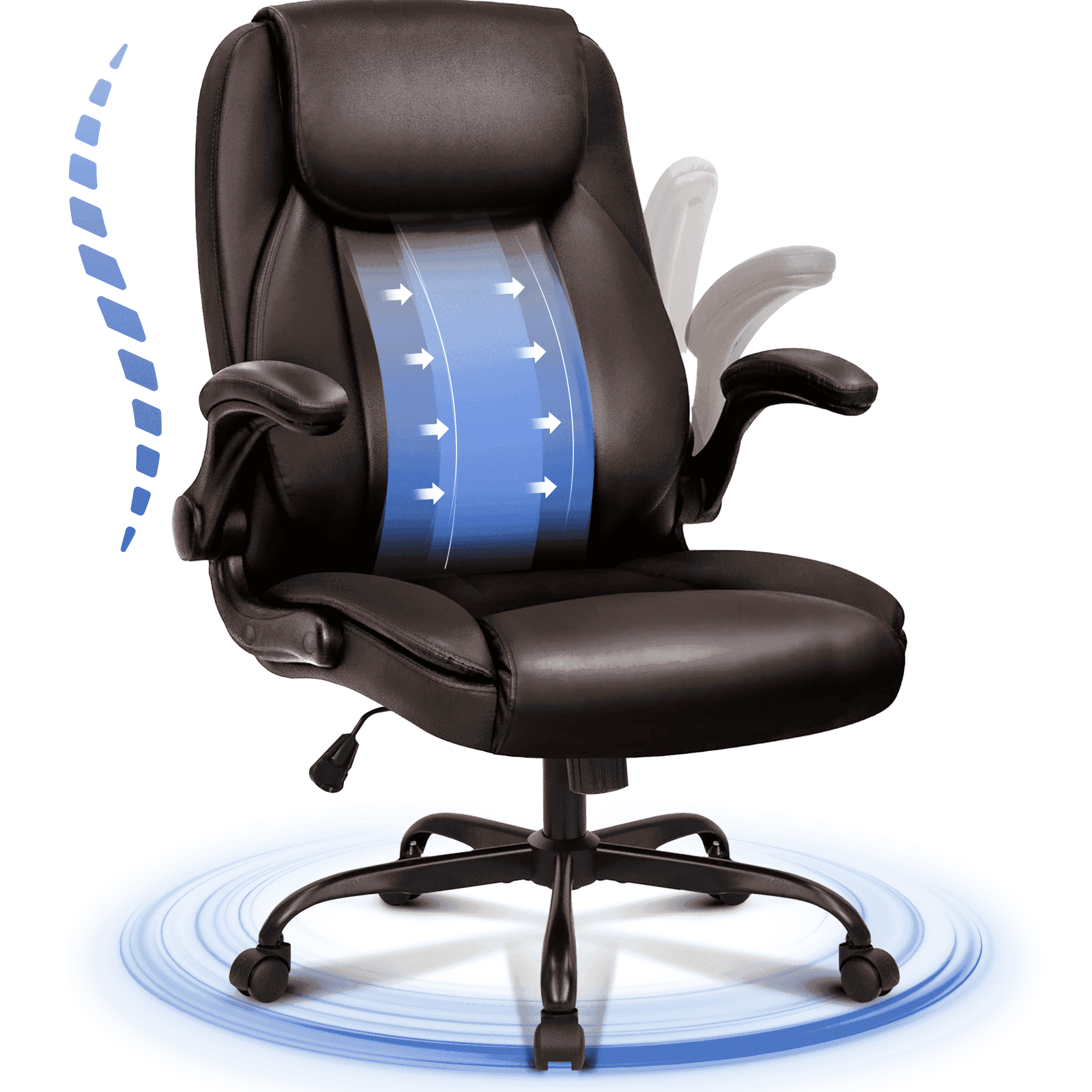 CELTOSS Executive Office Chair with Ergonomic Leather Back Support and Flip-Up Armrests, Heavy Duty Cushioned Desk Chair, Brown