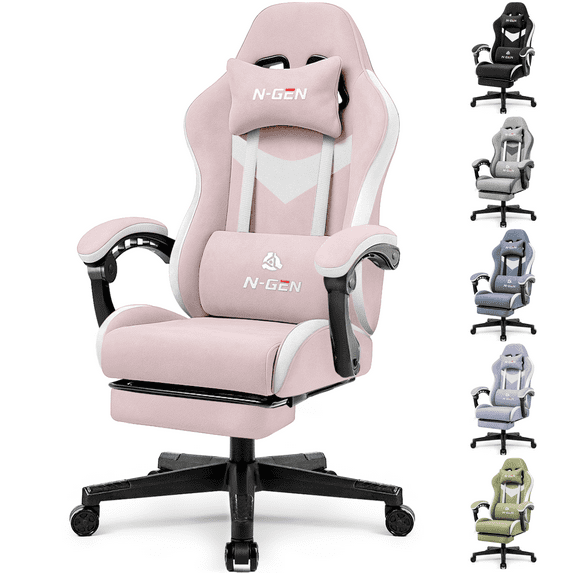 CELTOSS Pink Fabric Gaming Chair with Footrest, Comfortable Computer Office Chair with Lumbar Cushion, High Back Gamer Game Chair for Adult, Reclining Video Desk Chair