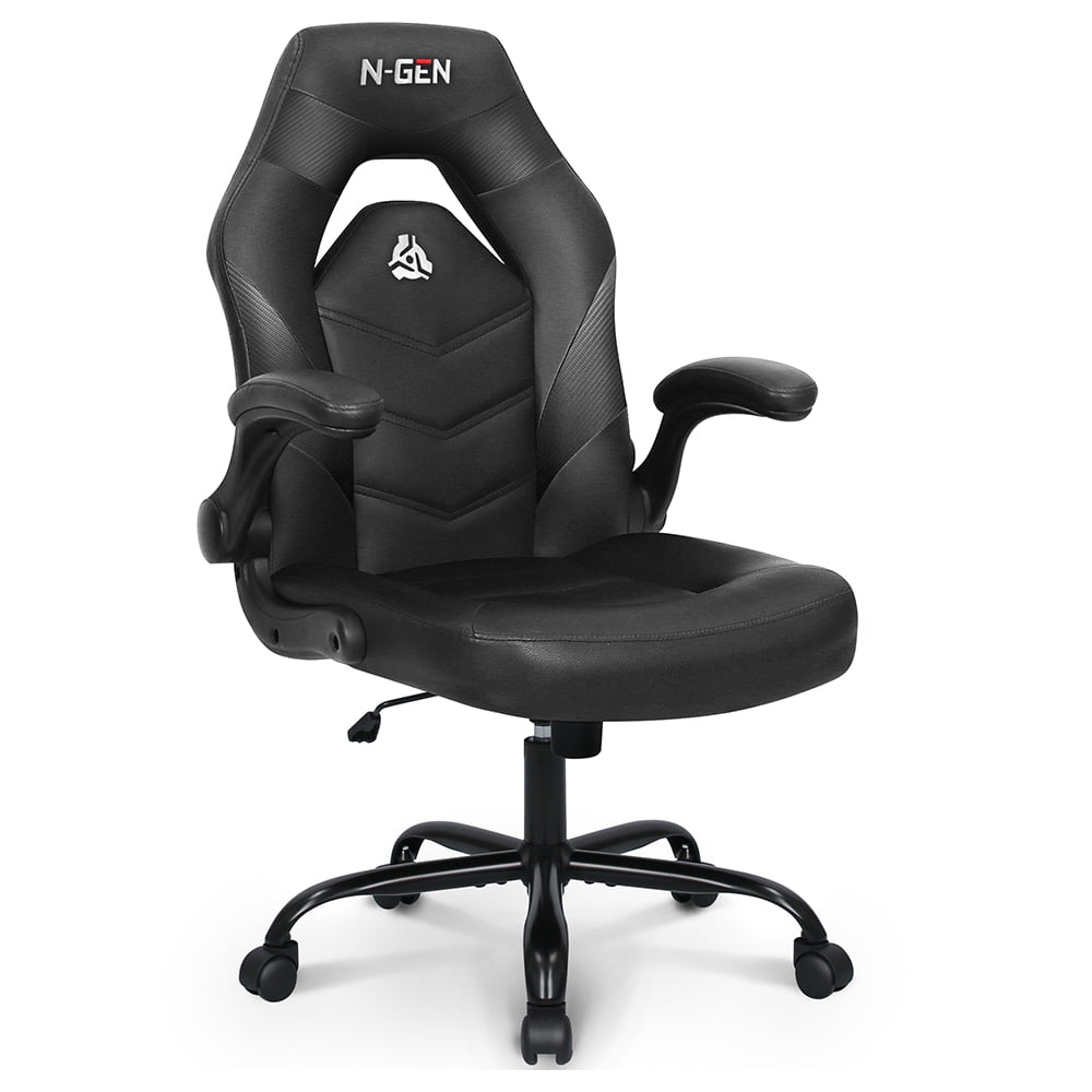 CELTOSS  Black Gaming Chair, Flip-up Armrest Computer Chair Ergonomic Office Chair PU Leather Desk Chair Executive Adjustable Swivel Task Chair
