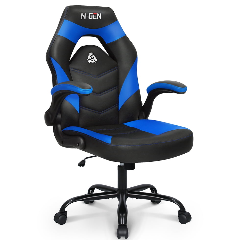 CELTOSS  Blue Gaming Chair, Flip-up Armrest Computer Chair Ergonomic Office Chair PU Leather Desk Chair Executive Adjustable Swivel Task Chair