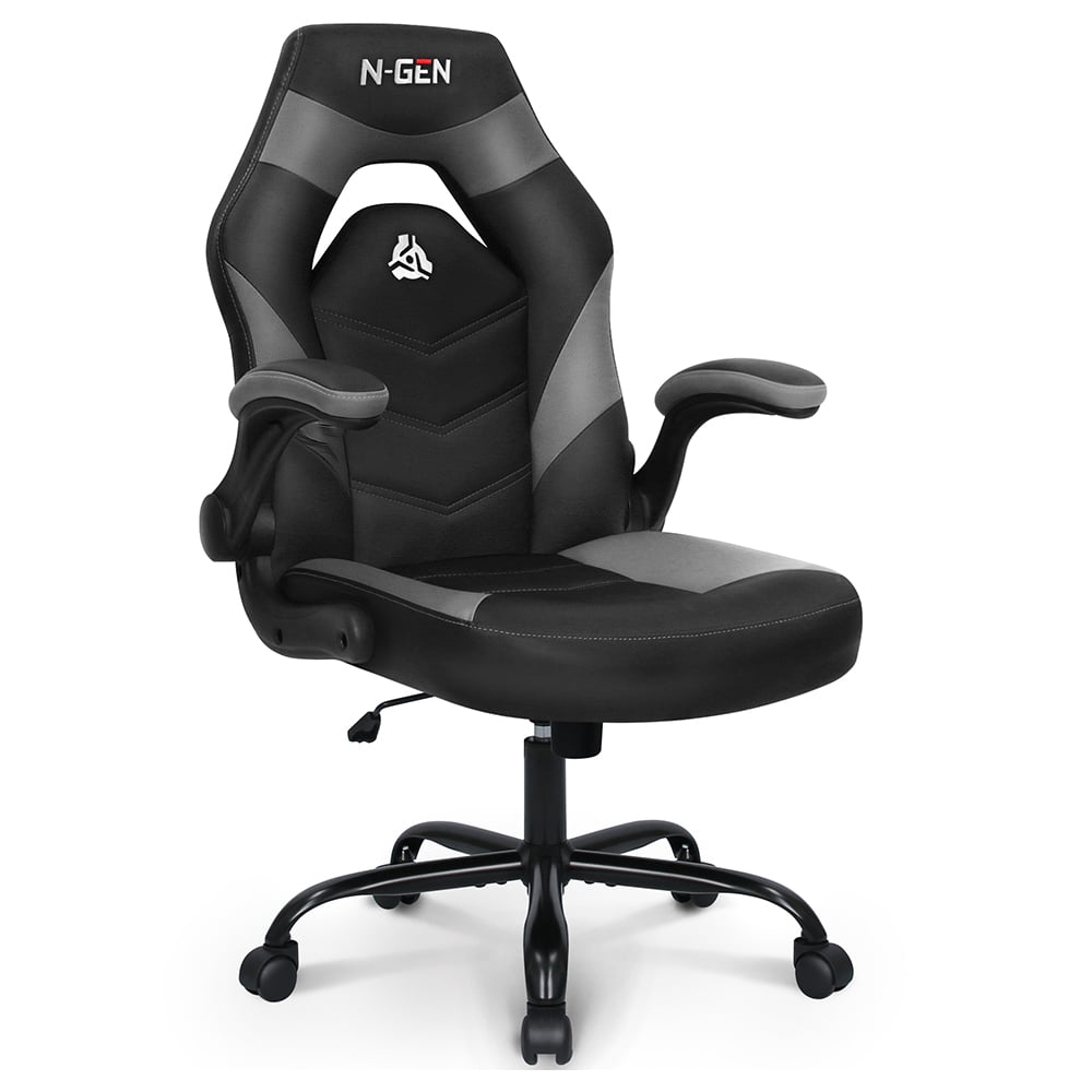 CELTOSS Gray Gaming Chair, Flip-up Armrest Computer Chair Ergonomic Office Chair PU Leather Desk Chair Executive Adjustable Swivel Task Chair