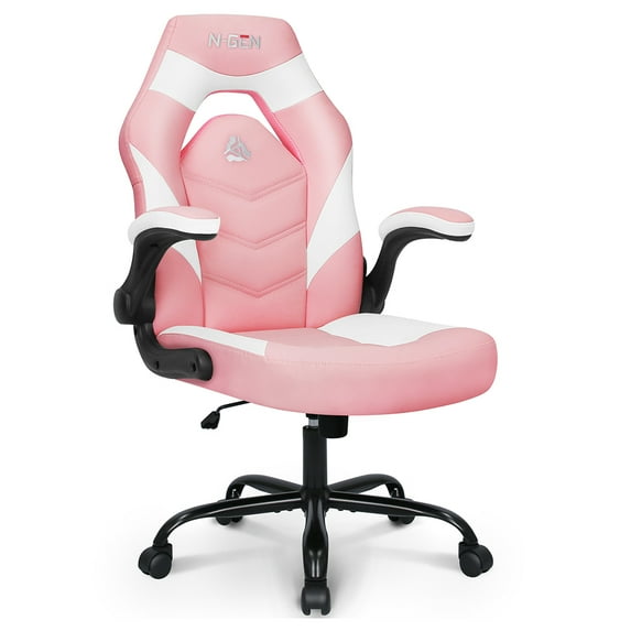 CELTOSS Pink Gaming Chair, Flip-up Armrest Computer Chair Ergonomic Office Chair PU Leather Desk Chair Executive Adjustable Swivel Task Chair