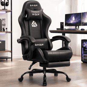 CELTOSS Black Office Gaming Chair with Footrest & Lumbar Support, Ergonomic Adjustable Computer Chair with Swivel Seat & Headrest