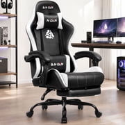 CELTOSS White Office Gaming Chair with Footrest & Lumbar Support, Ergonomic Adjustable Computer Chair with Swivel Seat & Headrest