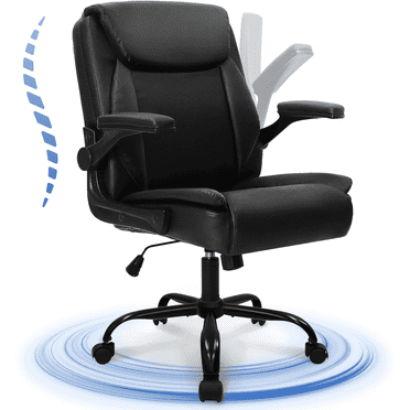 CELTOSS Leather Office Chair, Ergonomic Executive Chair with Padded Flip-Up Armrests, Mid-Back PU Computer Desk Chair, Jet Black