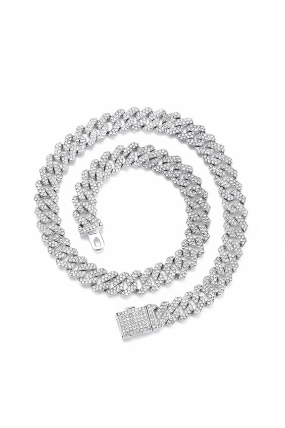 12mm Iced Out Cuban Link Chain White Gold Plated Bling Diamond Chain Hip Hop Rapper Luxury Cuban Link Necklace Jewelry for Men and Women
