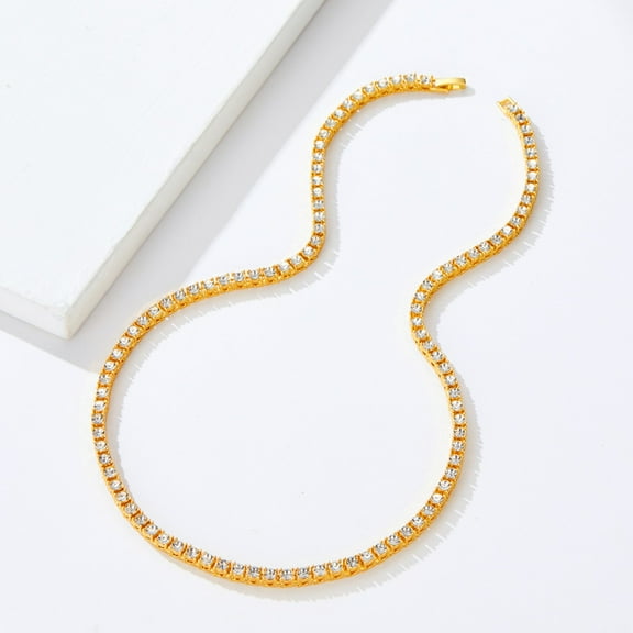Celvieroot 18K White/Yellow Gold Plated 3.0mm Round Cubic Zirconia Classic Tennis Necklace For Women 16-24 Inches