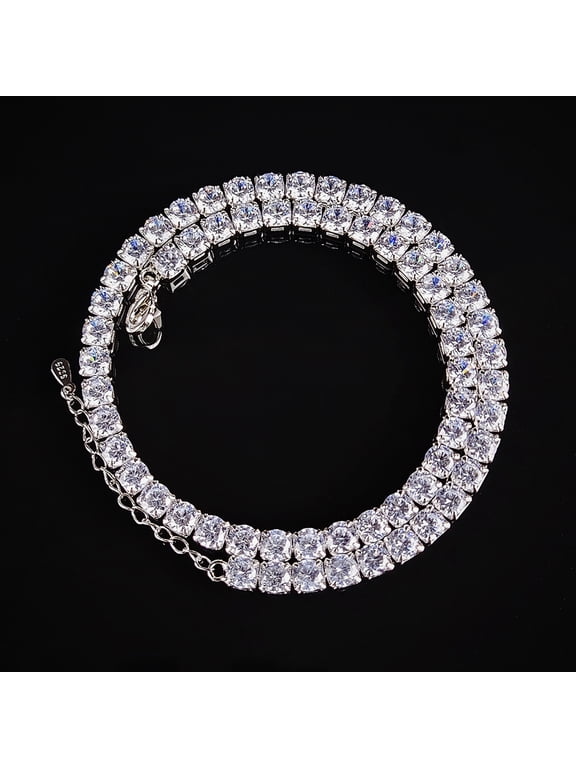 4mm 5mm Silver Iced Out Diamond Tennis Chain Necklace for Men Women, Rhinestone Tennis Necklaces for Women and Teens, Tennis and Cuban Link Chains 18-30 Inches