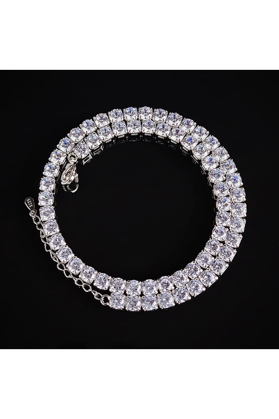 4mm 5mm Silver Iced Out Diamond Tennis Chain Necklace for Men Women, Rhinestone Tennis Necklaces for Women and Teens, Tennis and Cuban Link Chains 18-30 Inches