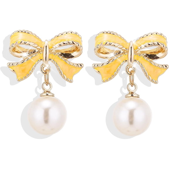 Celvieroot Bow Earrings for Women Trendy Stuff Cute Bow Pearl Drop Dangle Earrings Bowknot Stud Wedding Party Daily Jewelry Accessory Gifts Stocking Stuffers for Women