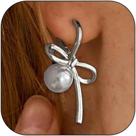 Celvieroot Bow Earrings for Women Trendy Stuff Cute Bow Pearl Drop Dangle Earrings Bowknot Stud Wedding Party Daily Jewelry Accessory Gifts Stocking Stuffers for Women