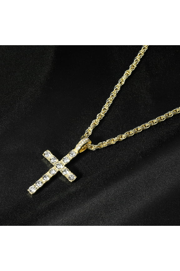 Cross Necklace for Men Gold Necklace for Women Gold Heart Cross Jewelry 14K Silver Plated Solid Iced Cubic Zirconia Stainless Steel Pendant Chain