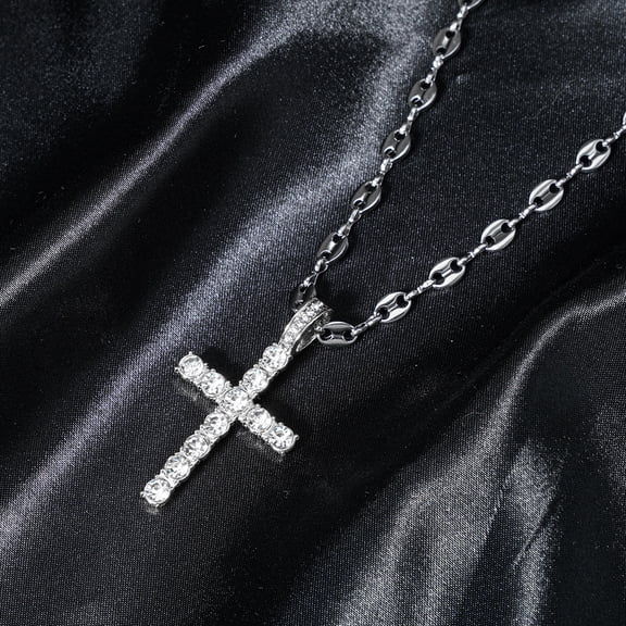 Celvieroot Cross Necklace for Men Gold Necklace for Women Gold Heart Cross Jewelry 14K Silver Plated Solid Iced Cubic Zirconia Stainless Steel Pendant Chain