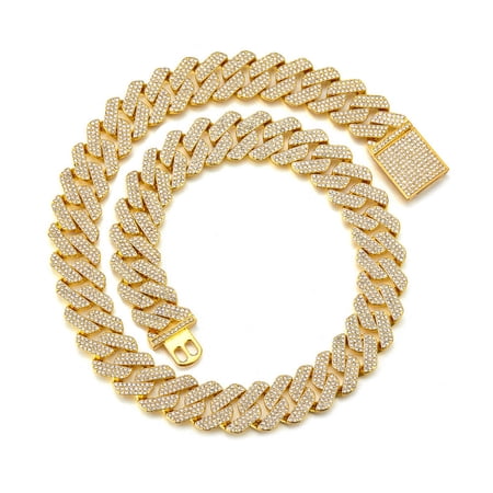 Celvieroot Cuban Link Chain for Women Diamond Miami Cuban Choker Necklace 12mm Pink Crystal Iced Out Chain Bling Hip Hop Jewelry for Men Gift