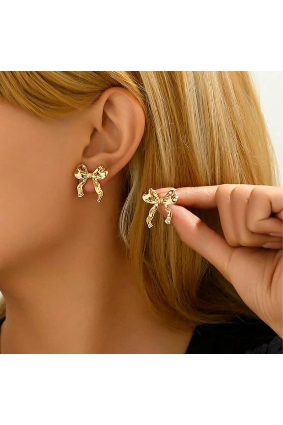 Earrings for Women Trendy Dainty Gold Bow Stud Earrings Small Ribbon Bowknot Earrings Bow Jewelry Christmas Gifts 2025 Fashion