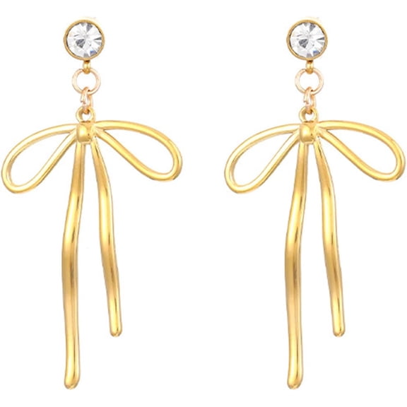 Celvieroot Gold Bow Earrings for Women Gold Bow Ribbon Hoop Earrings Drop Dangle Bow Tie Earrings Long Bow Ribbon Tassel Earrings Trendy Earrings for Women 2025 Christmas New Year Gifts
