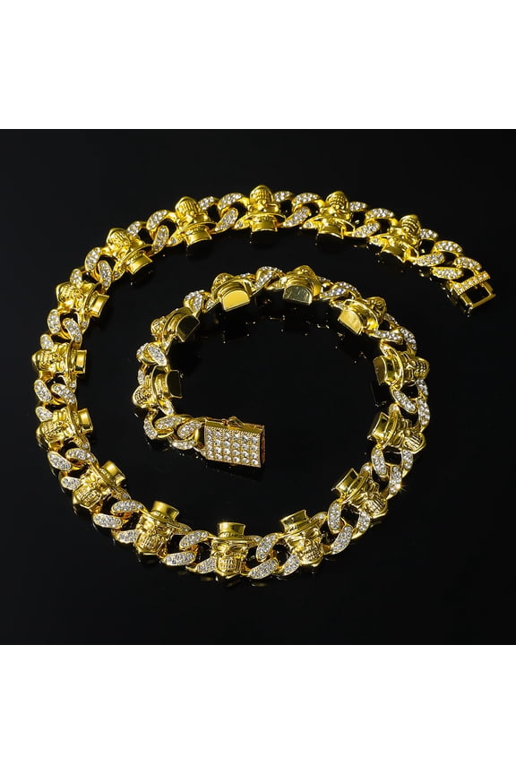 Gold Plated Skull Head Cuban Bracelet for Men Iced Out Skull Head Cuban Bracelet