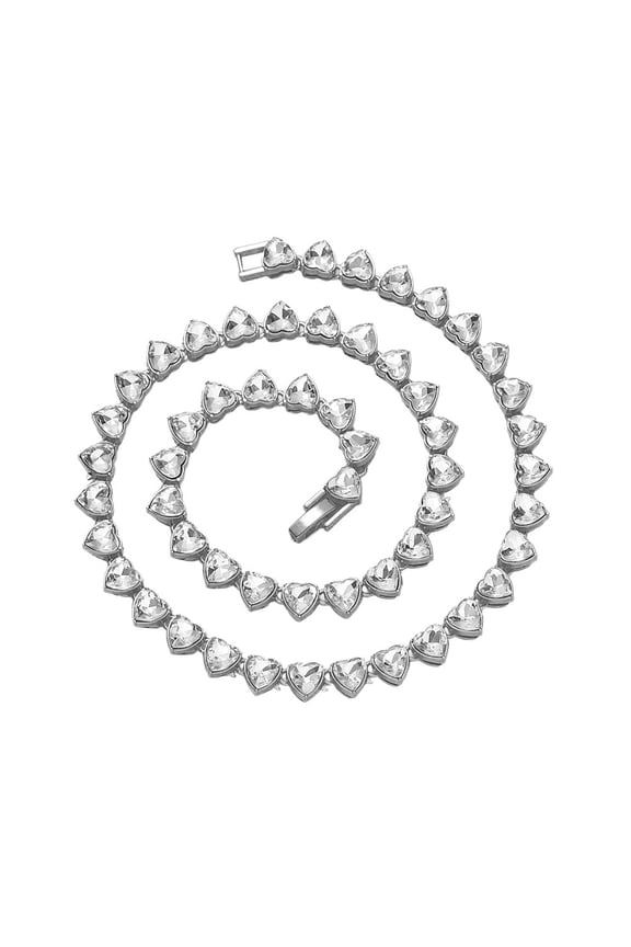 Hearts Necklace, Iced Out Hearts Jewelry,Silver Tennis Necklace for Women,Tennis Necklaces for Women, Hearts Tennis Necklace