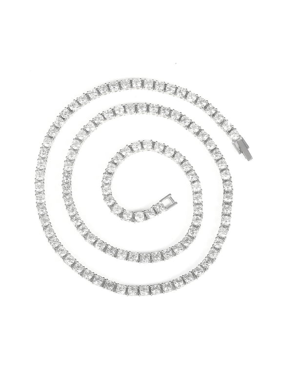 Iced Out Diamond Tennis Chain Necklace for Men Women Cuban Link Chains Gold Plated Silver Rhinestone Tennis Necklaces Teen