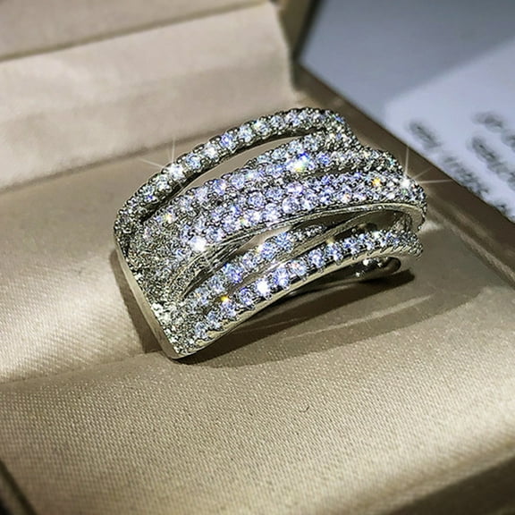 Celvieroot Silver Color Multi-Layer Rings for Women Full Paved CZ Stone Fashion Engagement Wedding Bands Accessories Jewelry