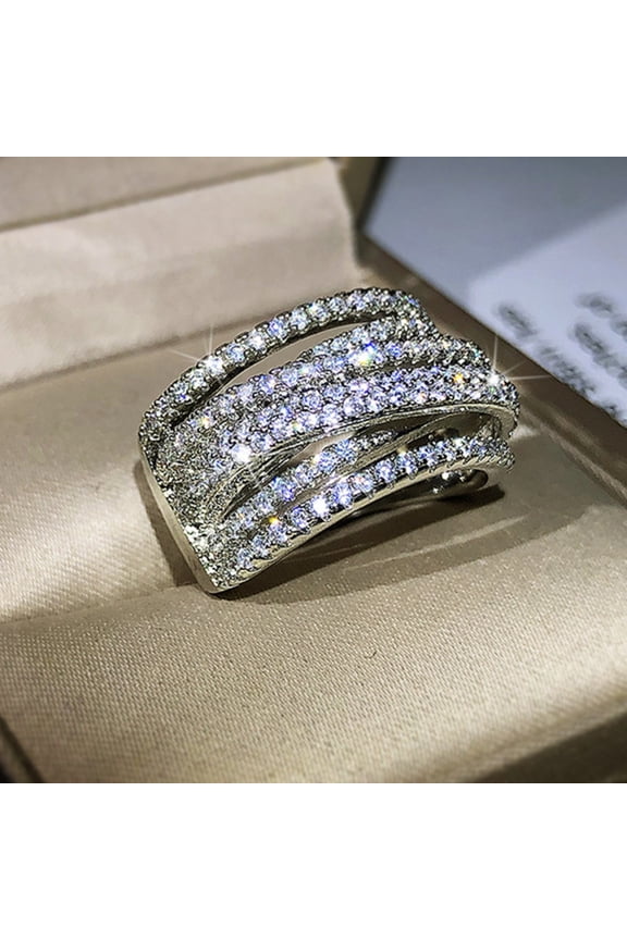 Silver Color Multi-Layer Rings for Women Full Paved CZ Stone Fashion Engagement Wedding Bands Accessories Jewelry