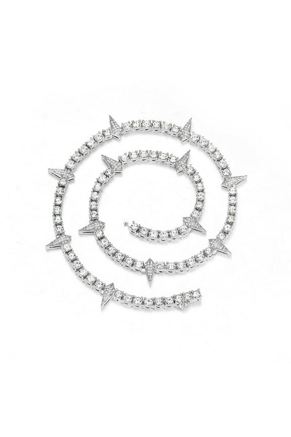 Spikes Iced Out Chain For Men Women Zircon Tennis Chain Trendy Cool Rapper Anime Hippie Panther Paw Choker Necklace Halloween Cosplay King Jewelry Gift