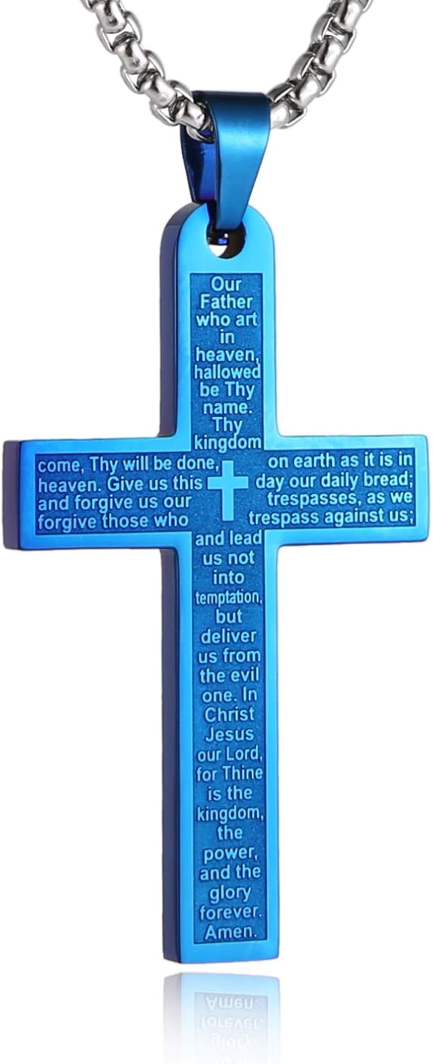 Celvieroot Stainless Steel Mens Womens Cross Necklace Lord's Prayer Pendant, 4 Colors Available