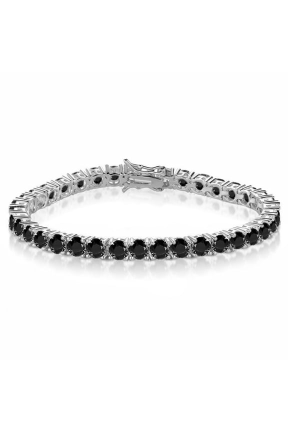 Sterling Silver Black Sapphire 4mm Round Tennis Bracelet