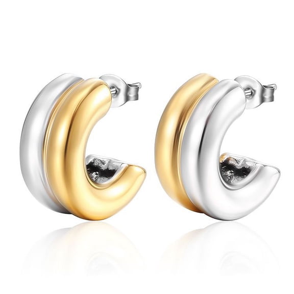 Celvieroot Two Tone Hoop Earrings Gold and Silver 18k Double Hoop Earrings 925 Sterling Silver Studs for Women