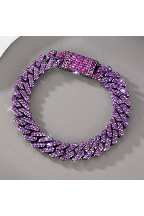 link bracelet for men 12MM Purple Cuban Link Chain 2Row Iced Out Rhinestones Necklaces Bracelet For Men Women Choker Jewelry