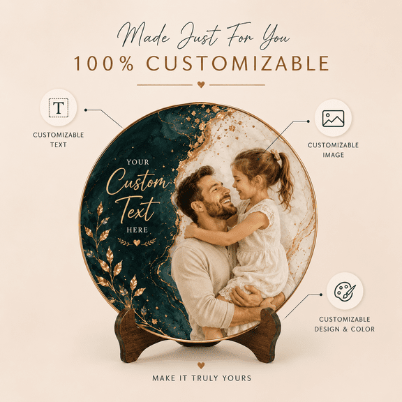 Celvora Custom Personalized Resin Plaque, Handmade Decorative Plaque with Photo, Names and Date, Round Wall Display Gift