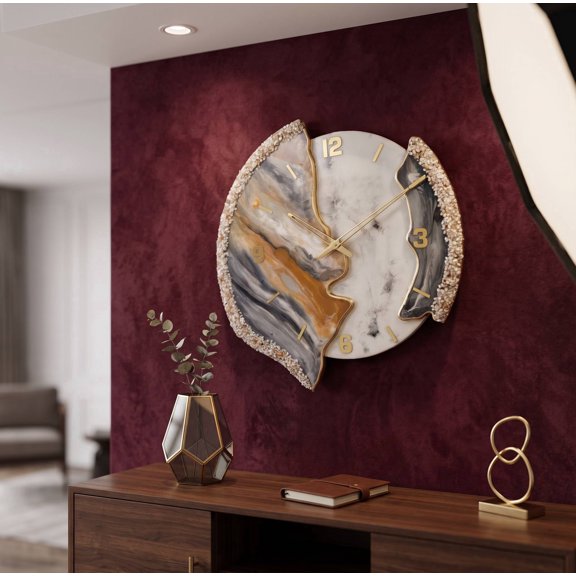Black Resin Wall Clock, Handmade Decorative Wall Clock with Gold Crystal Edge, 12 inch