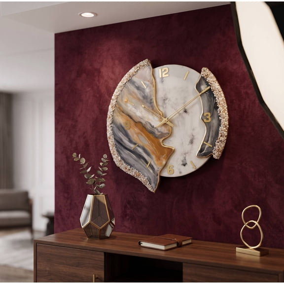Celvora Luxury Handmade Resin Wall Clock Modern Marble Art Decorative Wall Clock for Living Room, Bedroom & Office