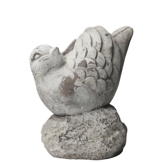 Cement Bird Figurine in Upright Position with Hollow Base, Small, Gray- Saltoro Sherpi