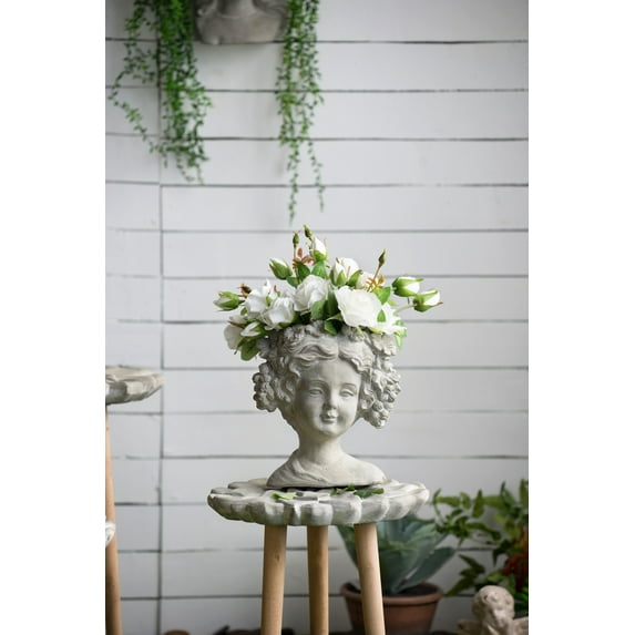 Cement Bust Wall Planter - Indoor Outdoor Home Garden Decor, 8" x 4" x 9"