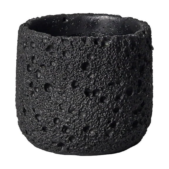 Cement Candle Holder, Stone Pattern Tea Light Candle Cup, Heat-Resistant Aromatherapy Container, Travertine Match Jar for Home Dining Room Outdoor, Black & White