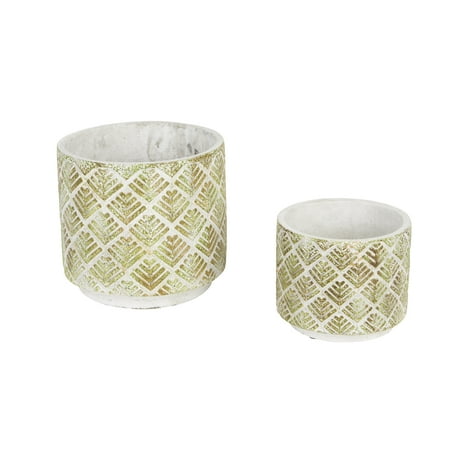 Zingz Home Abstract Gold and White Cement Planter Set of 2 Indoor Outdoor