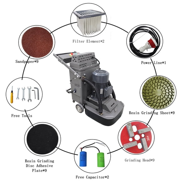 Cement Ground Concrete Floor Grinder Machine 9-Head Chassis Hand-Push Commercial Home 220V