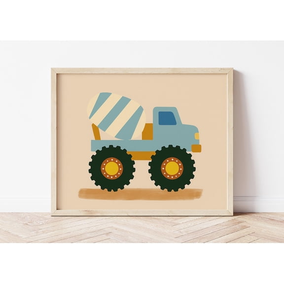 Cement Mixer Monster Truck Poster: Blue Construction Nursery Art, Unframed Poster Size 24x36