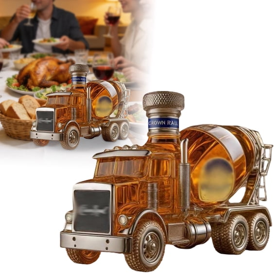 Cement Mixer Truck Whiskey Bottle Bottle with Stainless Steel Cap - Clear Decanter for Whiskey, Bourbon, or Water, Home Bar Essential, Minimalist Pouring Design