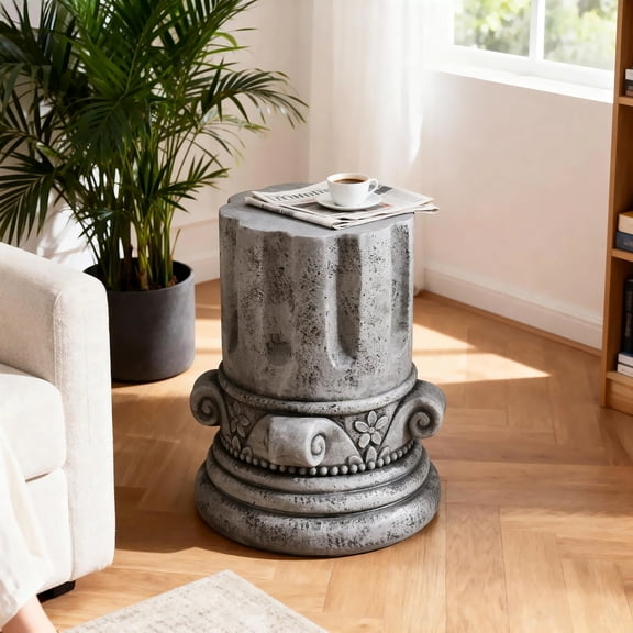 Cement Outdoor End Table Modern Small Round Patio Garden Accent Table Tree Stump Style Indoor Outdoor Side Stool Drum Table